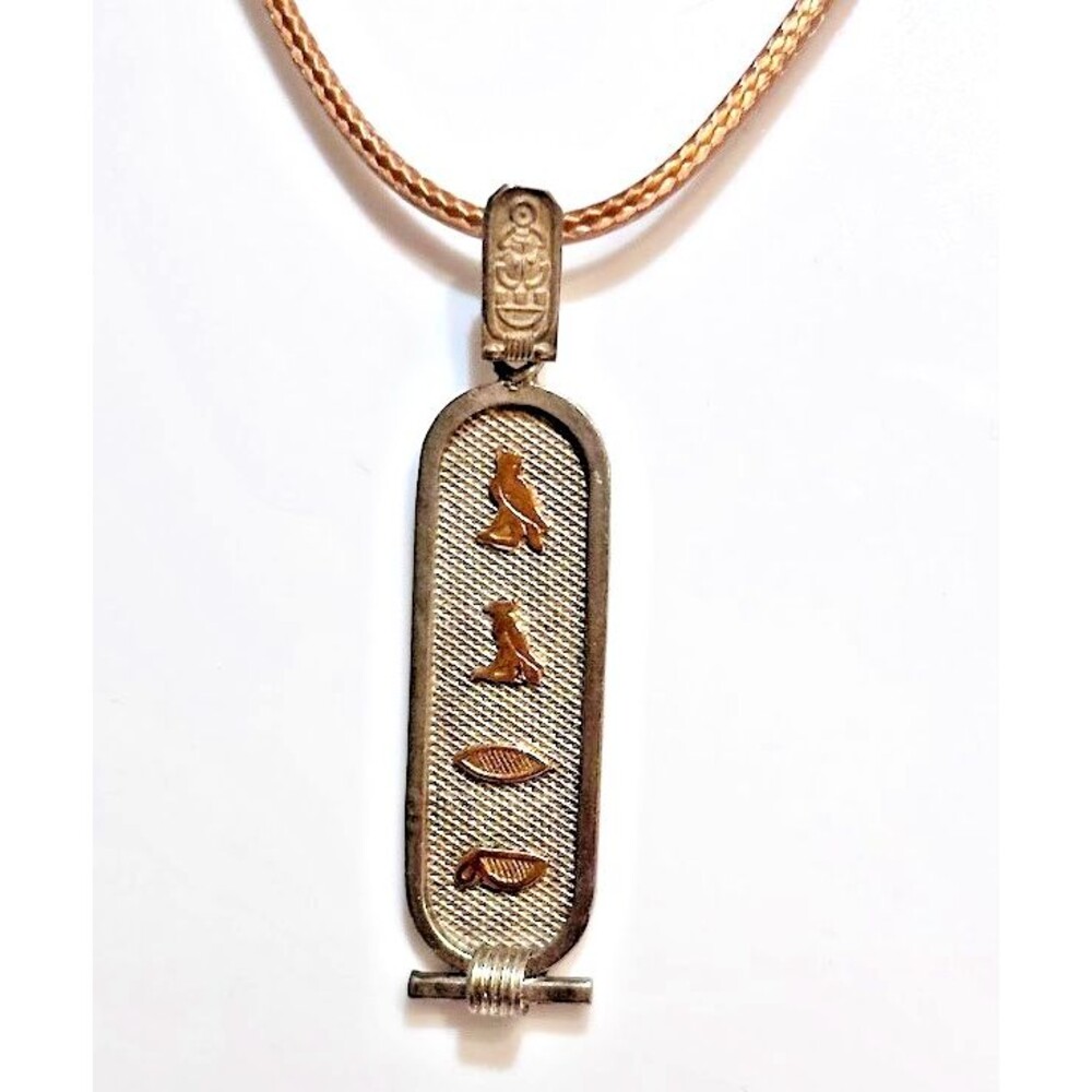 Vintage Egyptian Cartouche Pendant 925 Sterling Silver Two Tone Name MARK